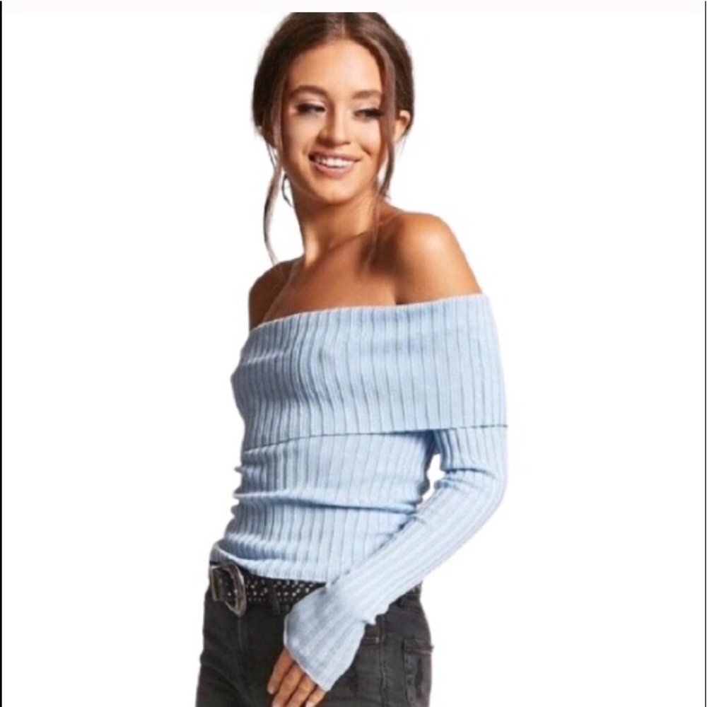 Pastel Blue Off-Shoulder Cowl Neck Sweater F21